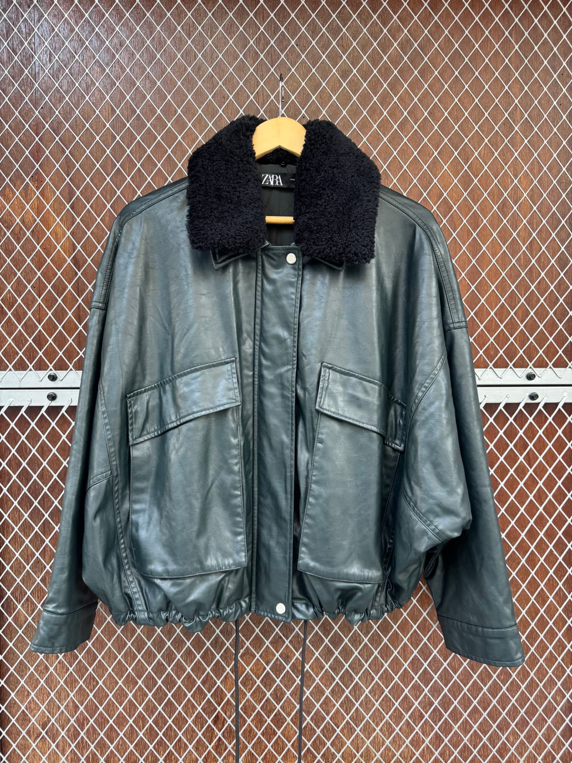 zara 자라 누빔 인조 가죽 퍼 카라 블루종 자켓 M 상품이미지1