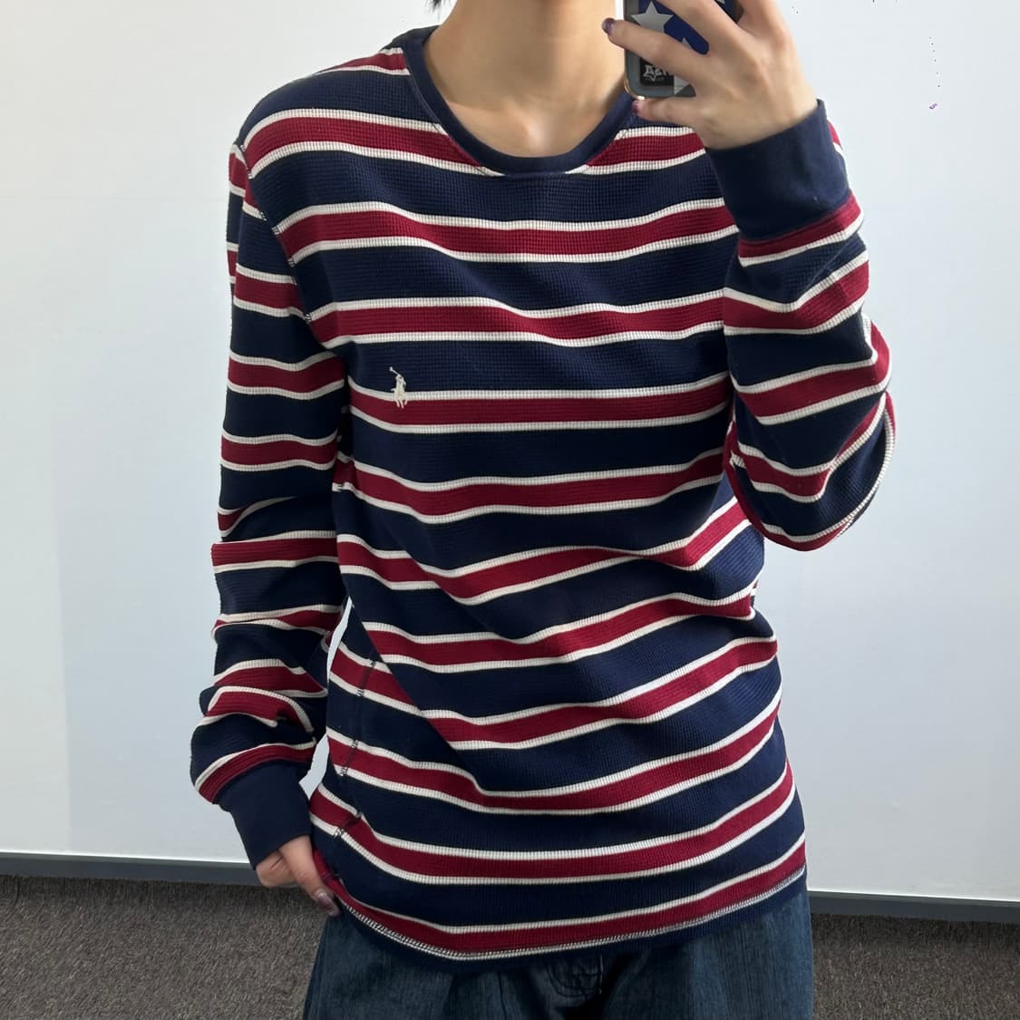 Polo 폴로 화이트포니 네이비 레드 스트라이프 와플 니트  상품이미지2