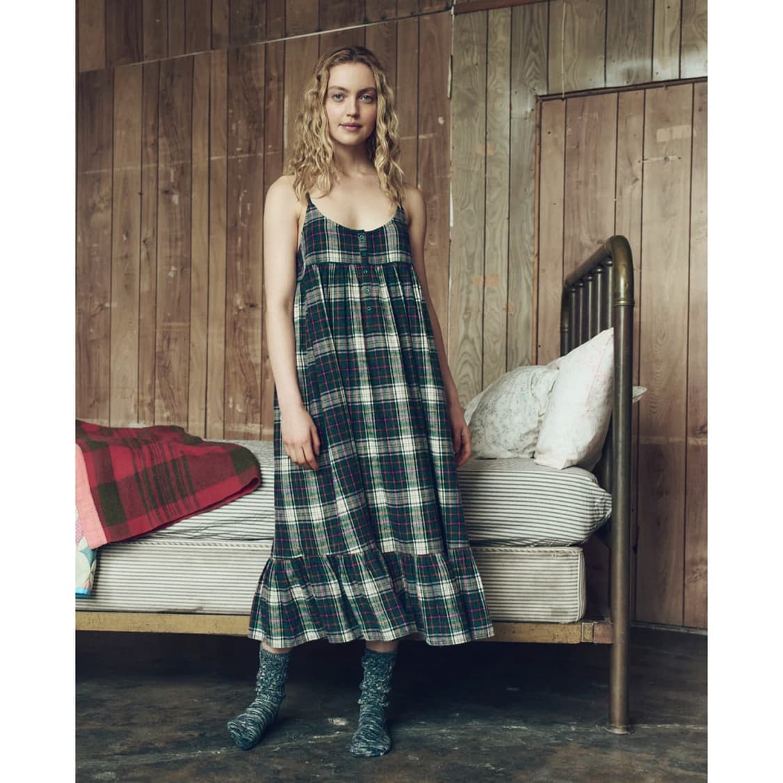 더그레잇 23 러플 헴 체크 슬립 원피스 상품이미지1