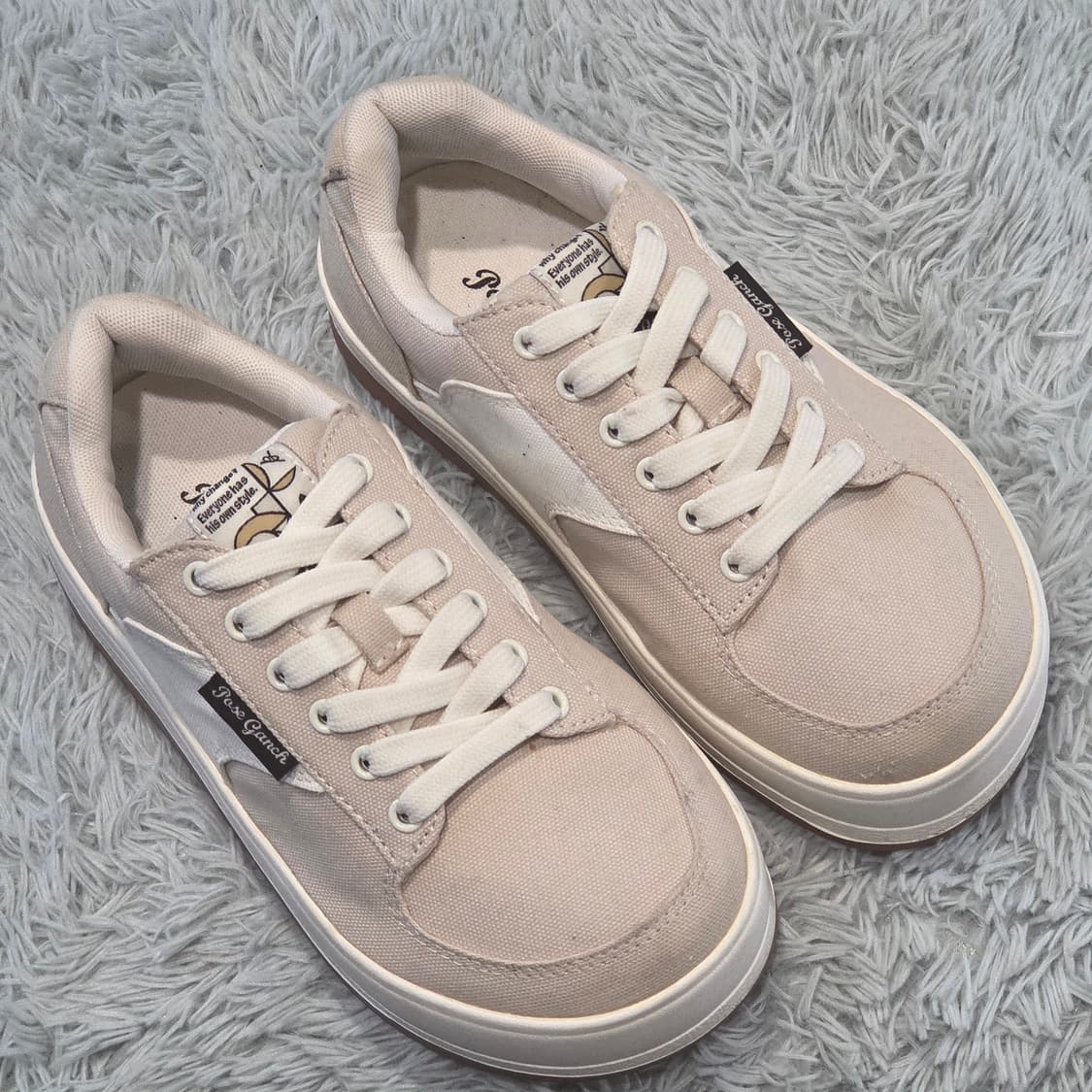 8q-29:Poseganch 포즈갠치 캔버스 스니커즈 베이지 (235) 상품이미지6