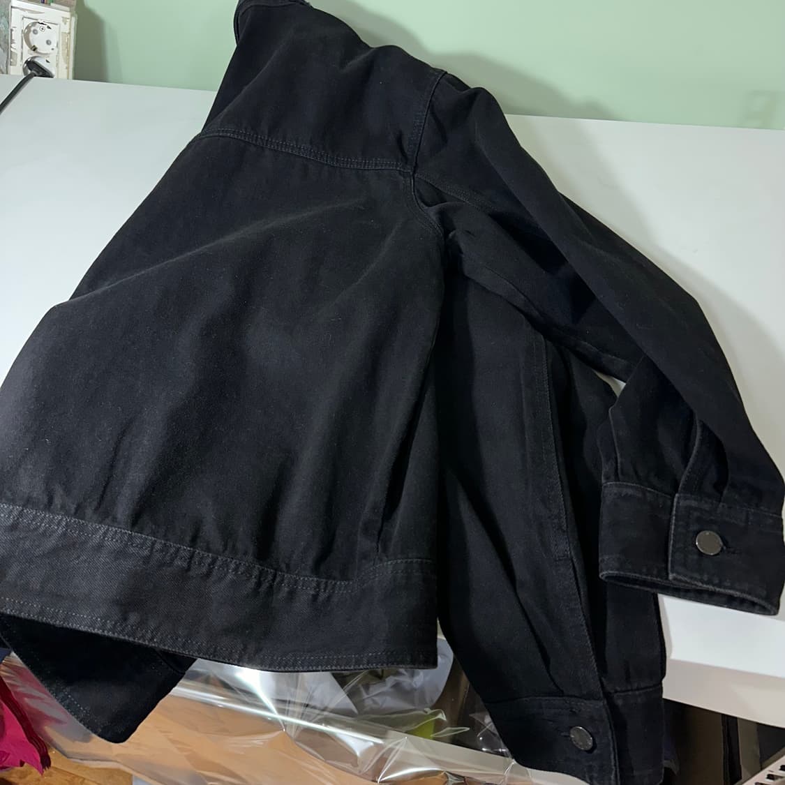 XL 커스텀어클락 오버핏 빈티지블랙 워시드 워크 데님 트러커자켓 상품이미지5