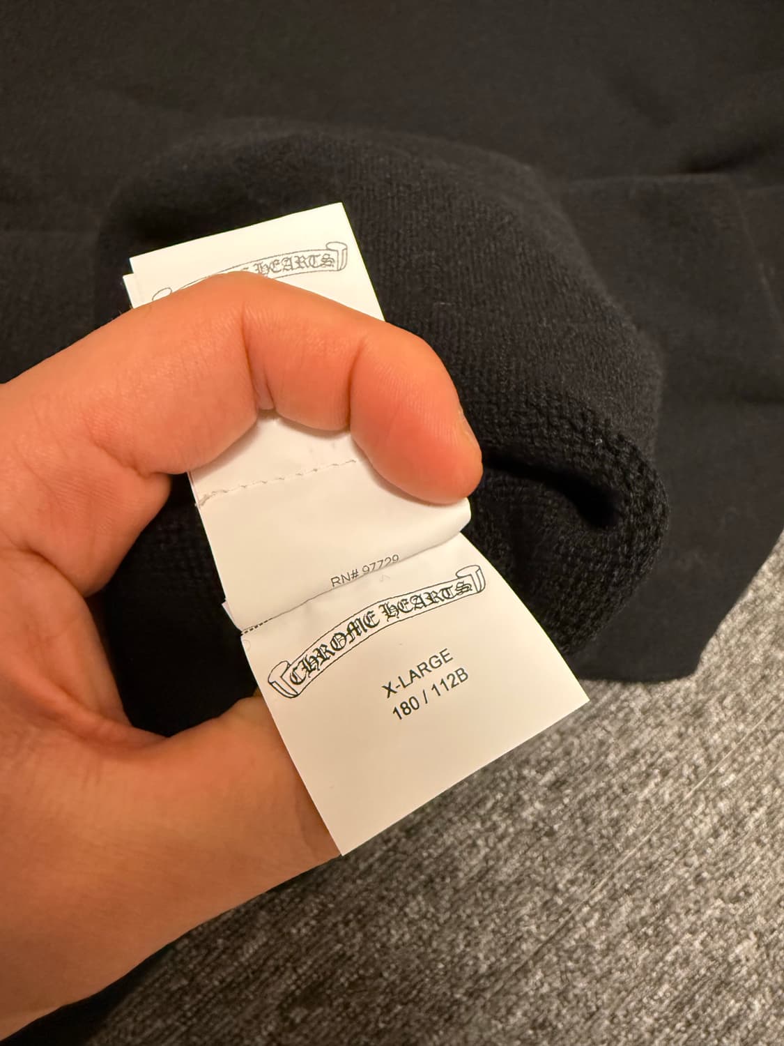 [XL] 크롬하츠 세메터리 크로스 레더 패치 캐시미어 후드 니트 블랙 상품이미지9