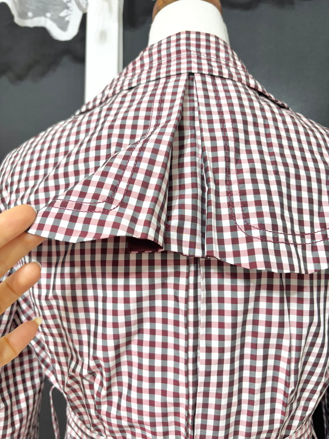  샤틴ㅡ 잔체크 트렌치 코트 M 새거수준 상품이미지4