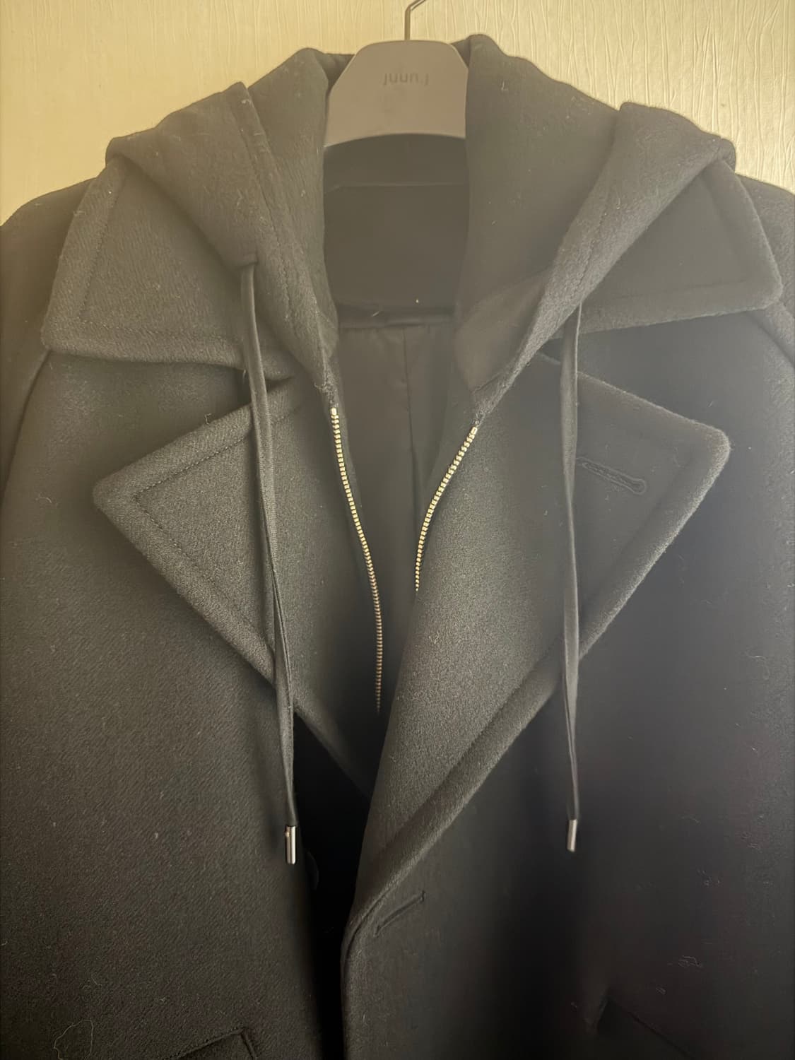 준지 후디드 더블 코트 블랙 48 상품이미지2