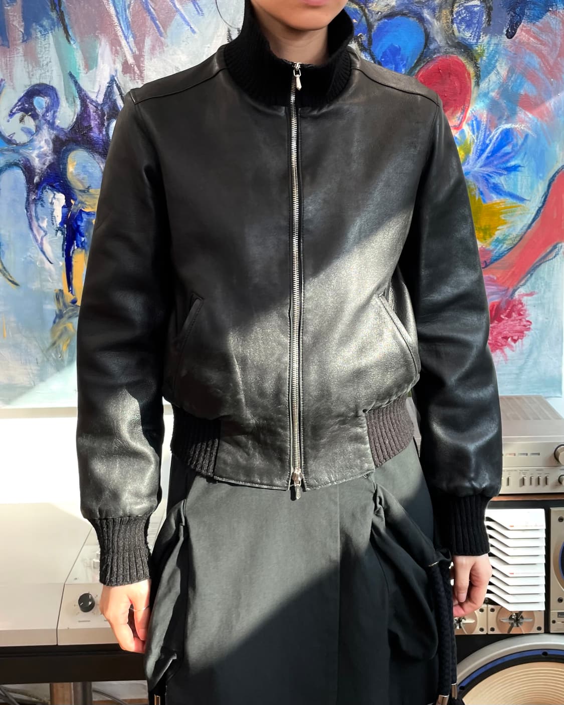 [M] riri Zip 빈티지 레더 봄버 자켓 상품이미지3