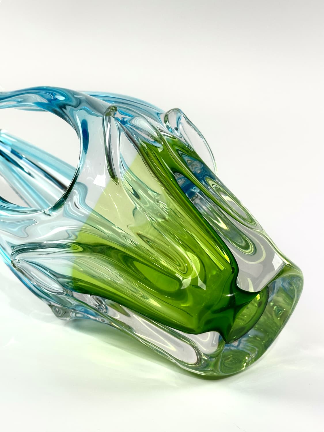 체코 빈티지 아트글라스 블루&그린 화병 오브제 상품이미지4