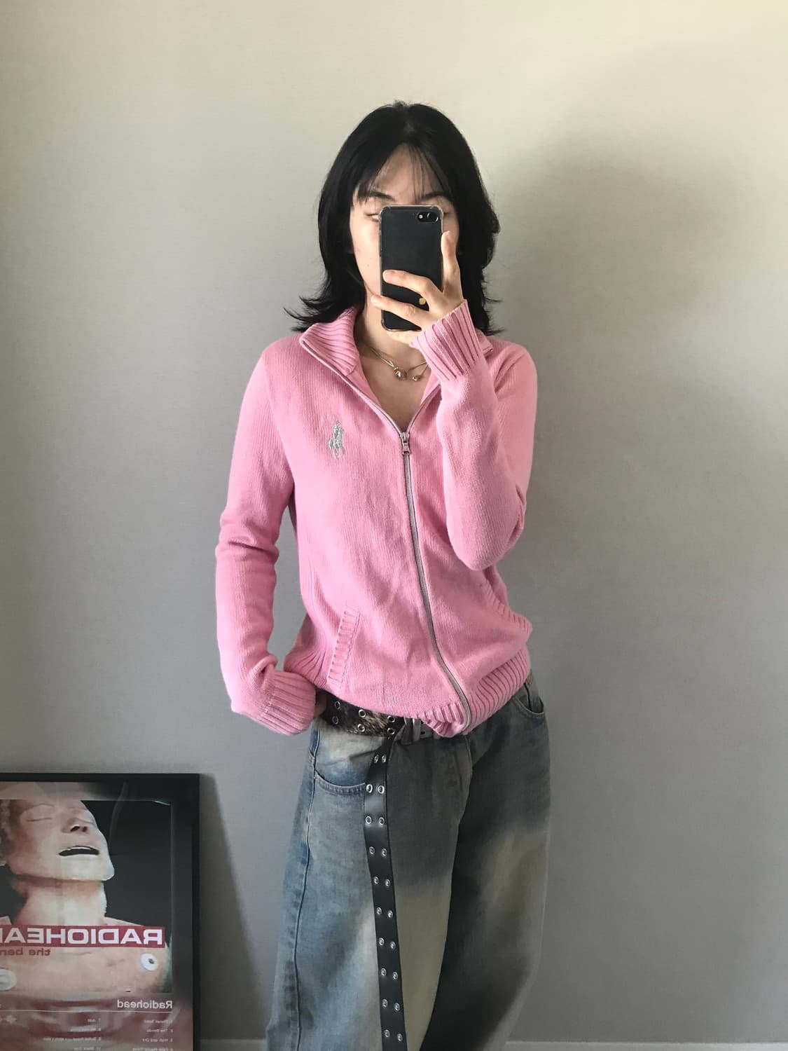 폴로 랄프로렌 빅포니 로고 핑크 니트 집업 상품이미지3