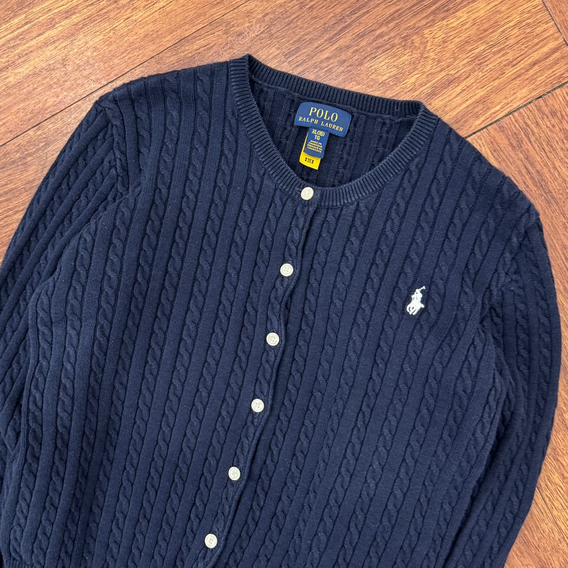 여성용 M 폴로 랄프로렌 미니 케이블 네이비 니트 가디건  상품이미지4