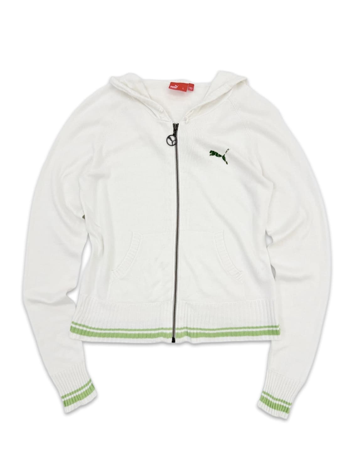 빈티지 PUMA 화이트 그린 시스루 롱슬리브 니트 후드 집업 상품이미지3