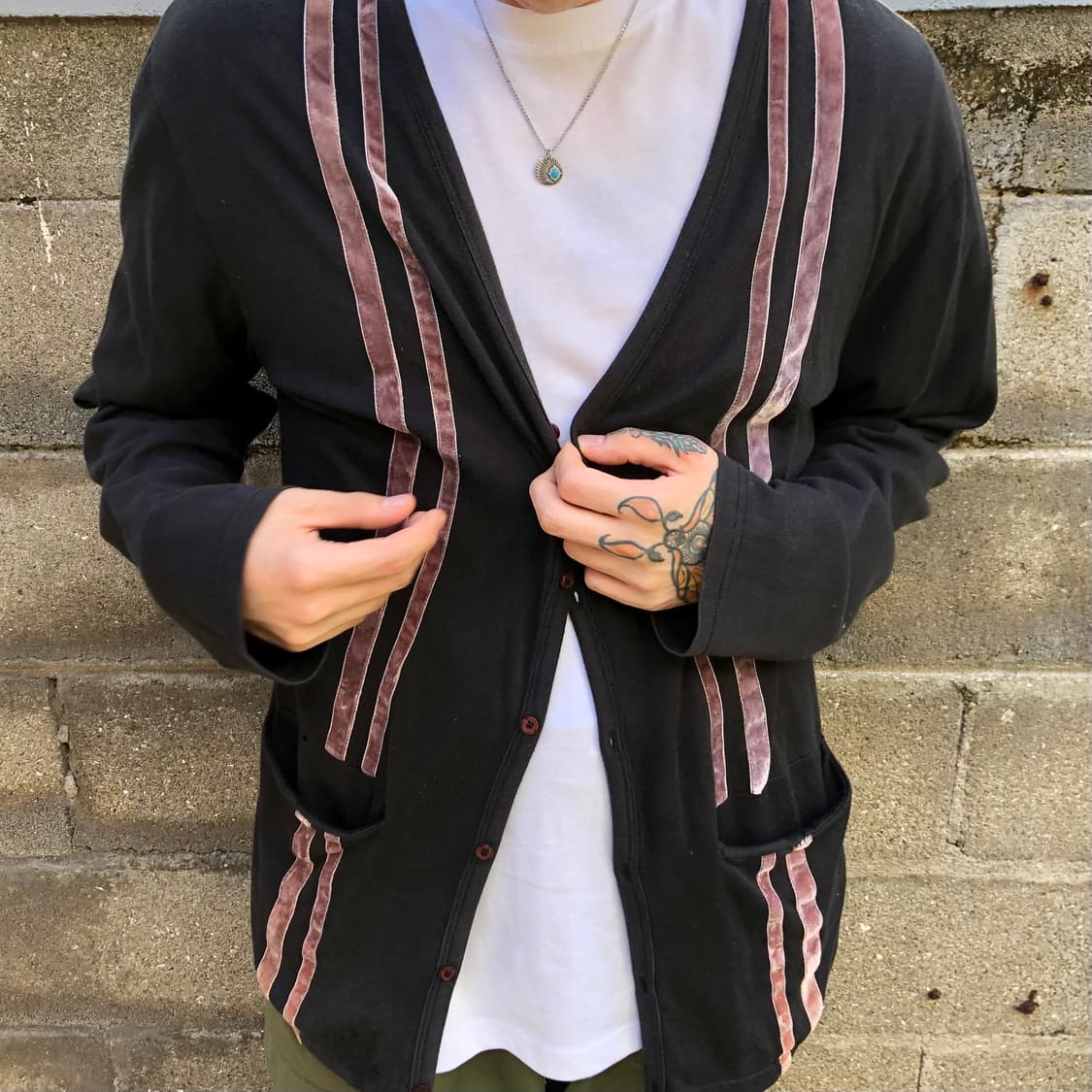 Beams velvet striped cardigan 상품이미지1