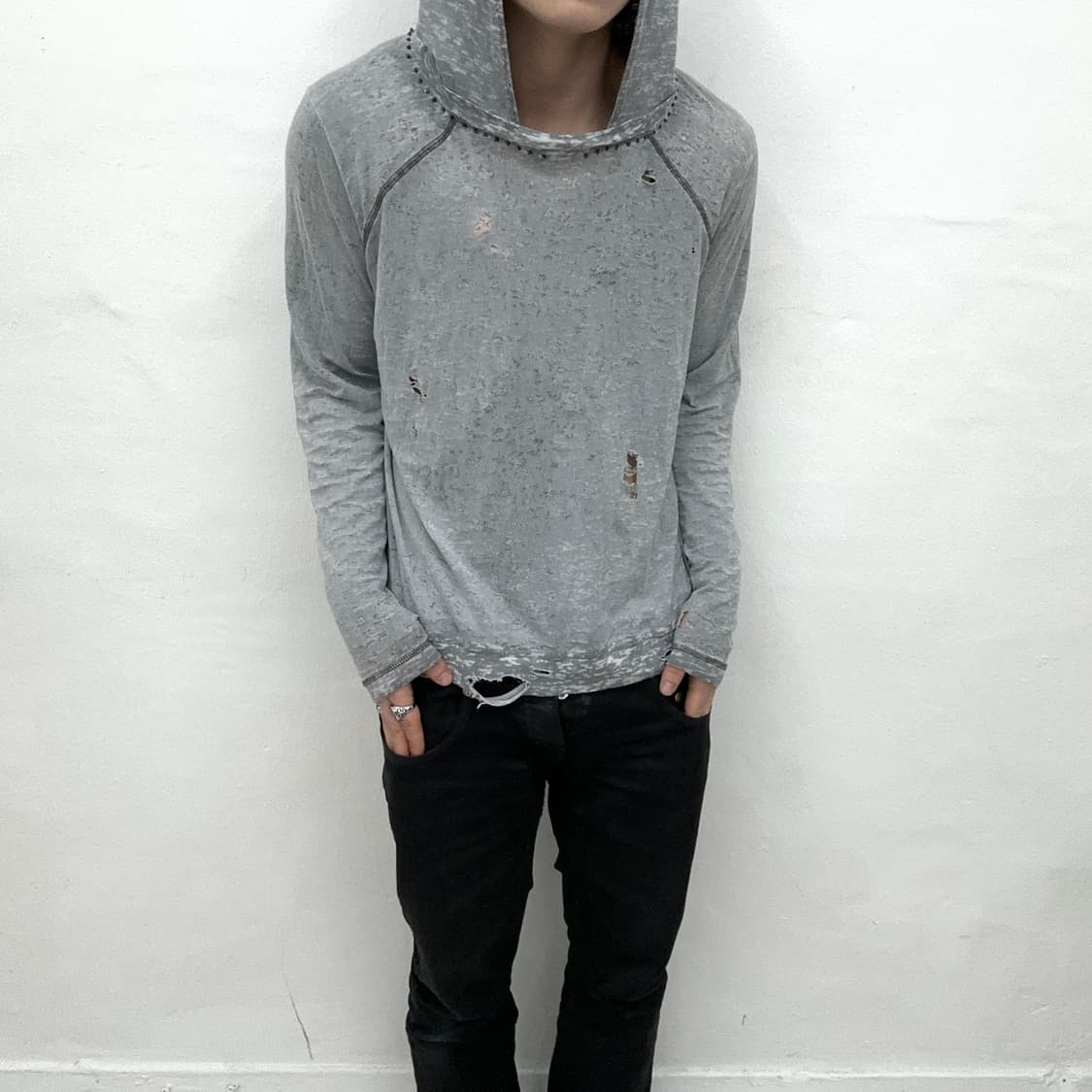 cement distressed hood long sleeve 상품이미지1