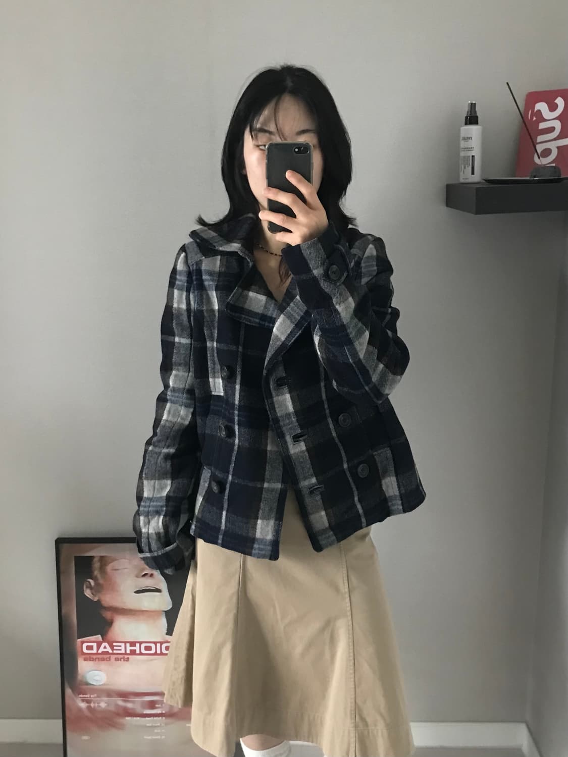 아베크롬비 타단체크 카라 숏코트 안감 누빔 상품이미지2