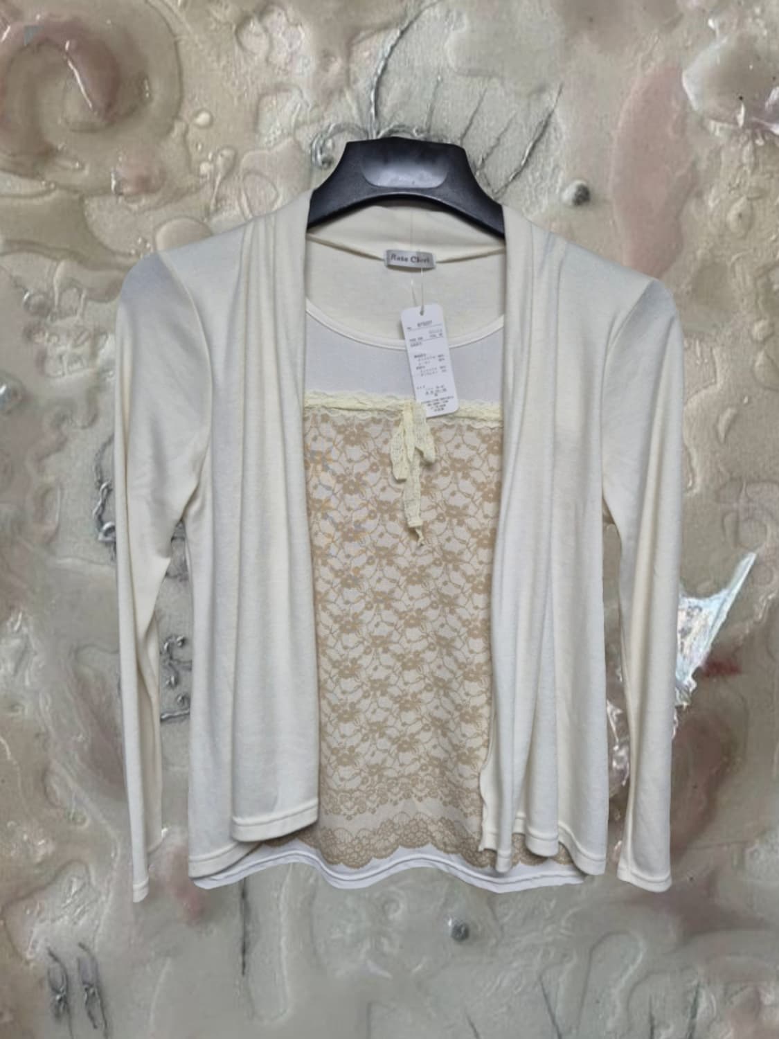 일본 빈티지 라떼갸루 로사체리 리즈리사 레이스 일체형 블라우스 티셔츠 상품이미지1