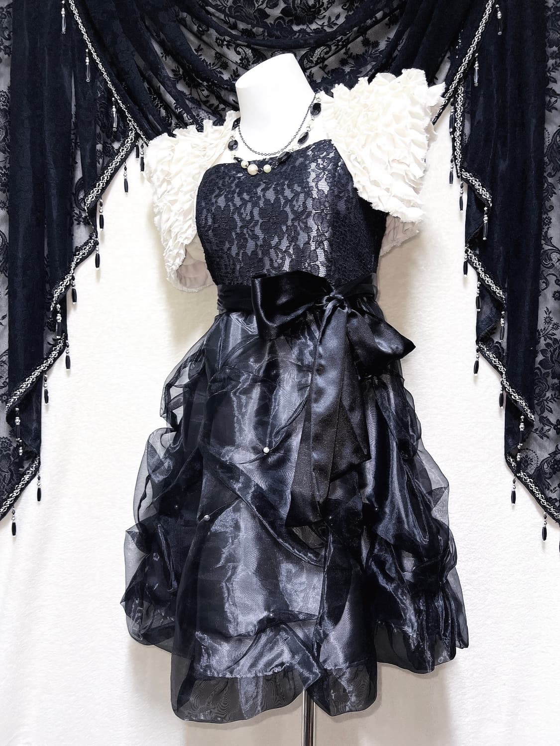 로맨틱고딕 고스로리 히메 블랙 레이스 리본 미니드레스 원피스 파티 핀터 상품이미지2