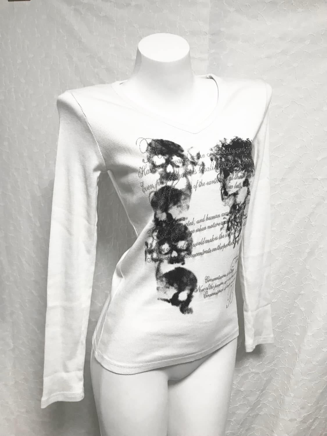 빈티지 펑크 해골 레터링 골지 롱슬리브 탑 상품이미지2