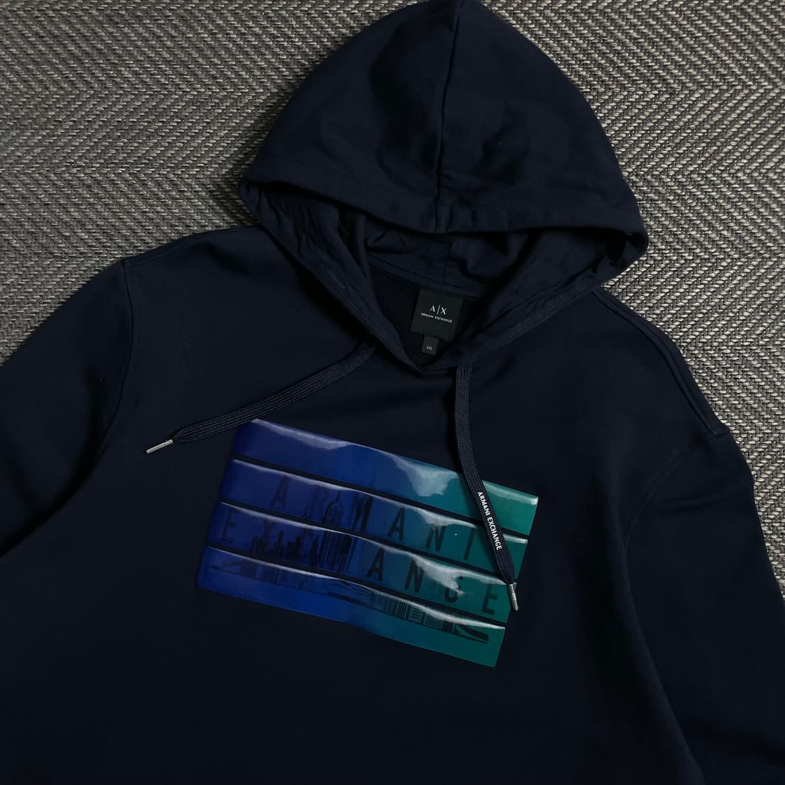 아르마니 익스체인지 빅로고 박시핏 후드 티셔츠 네이비 y 4693 상품이미지5