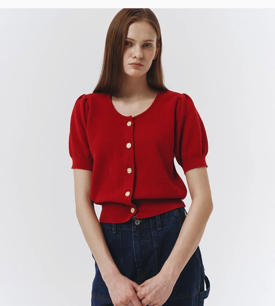 (23년) 던스트 넥 퍼프 슬리브 가디건 상품이미지1