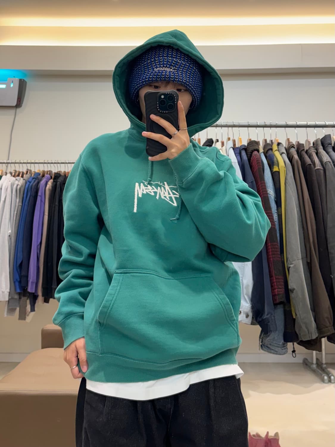 스투시 스탁 자수로고 후드 그린 상품이미지5