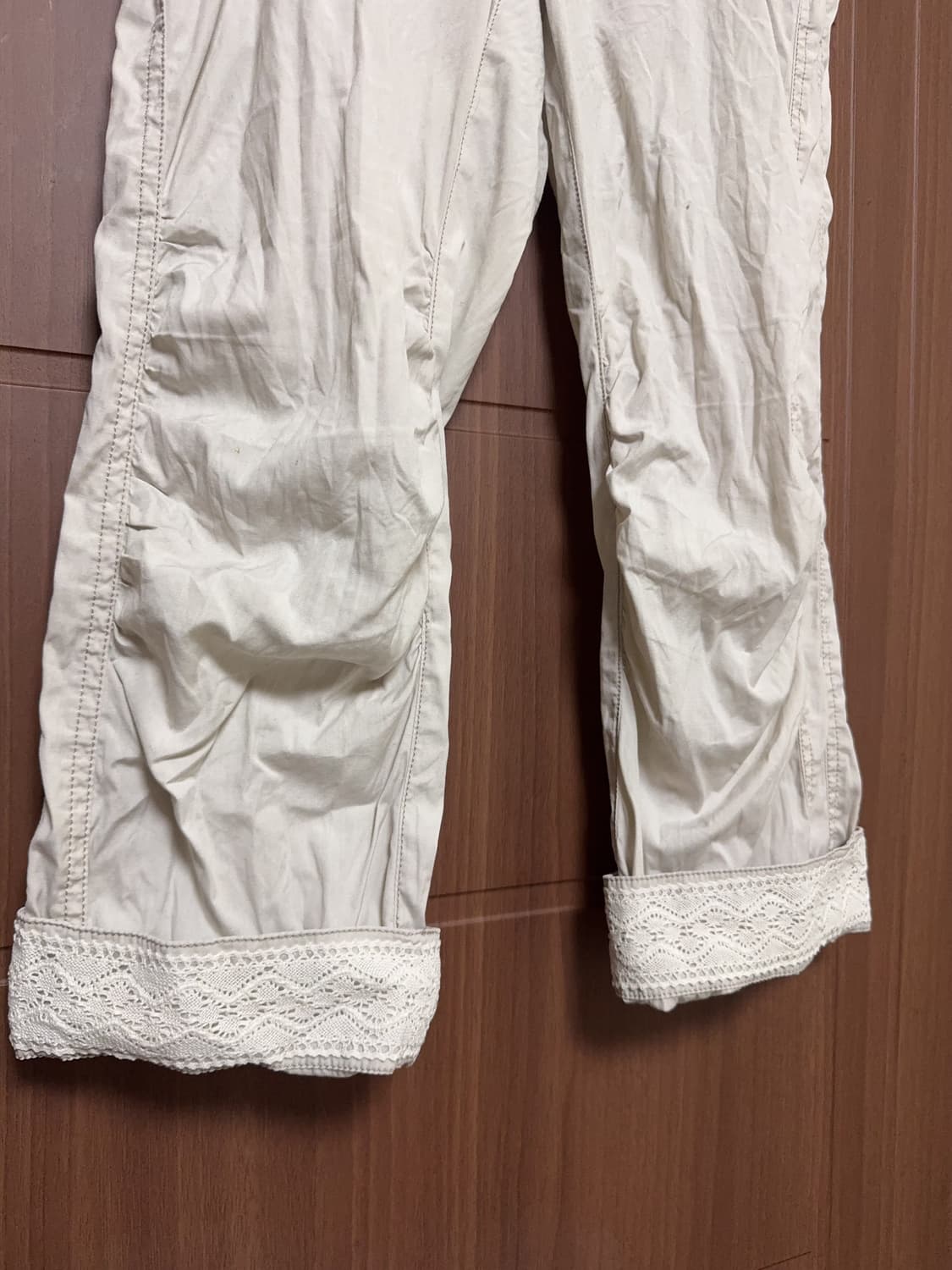 모리걸 하구미 갸루 일본 빈티지 화이트 아이보리 레이스 7부 팬츠 상품이미지3