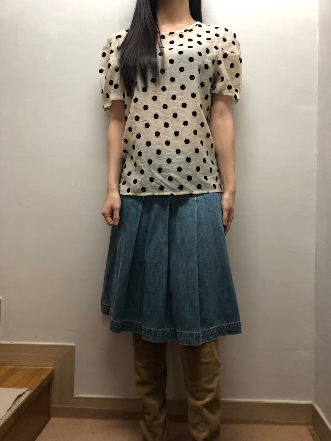 빈티지 베이지 블랙 도트 블라우스 상품이미지3