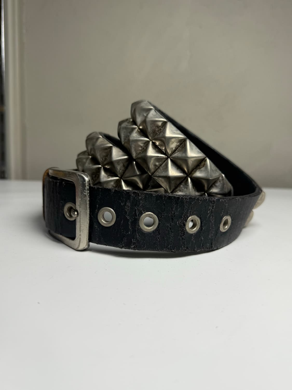 일본제 빈티지 진짜 가죽 스터드 폭탄 벨트 상품이미지2