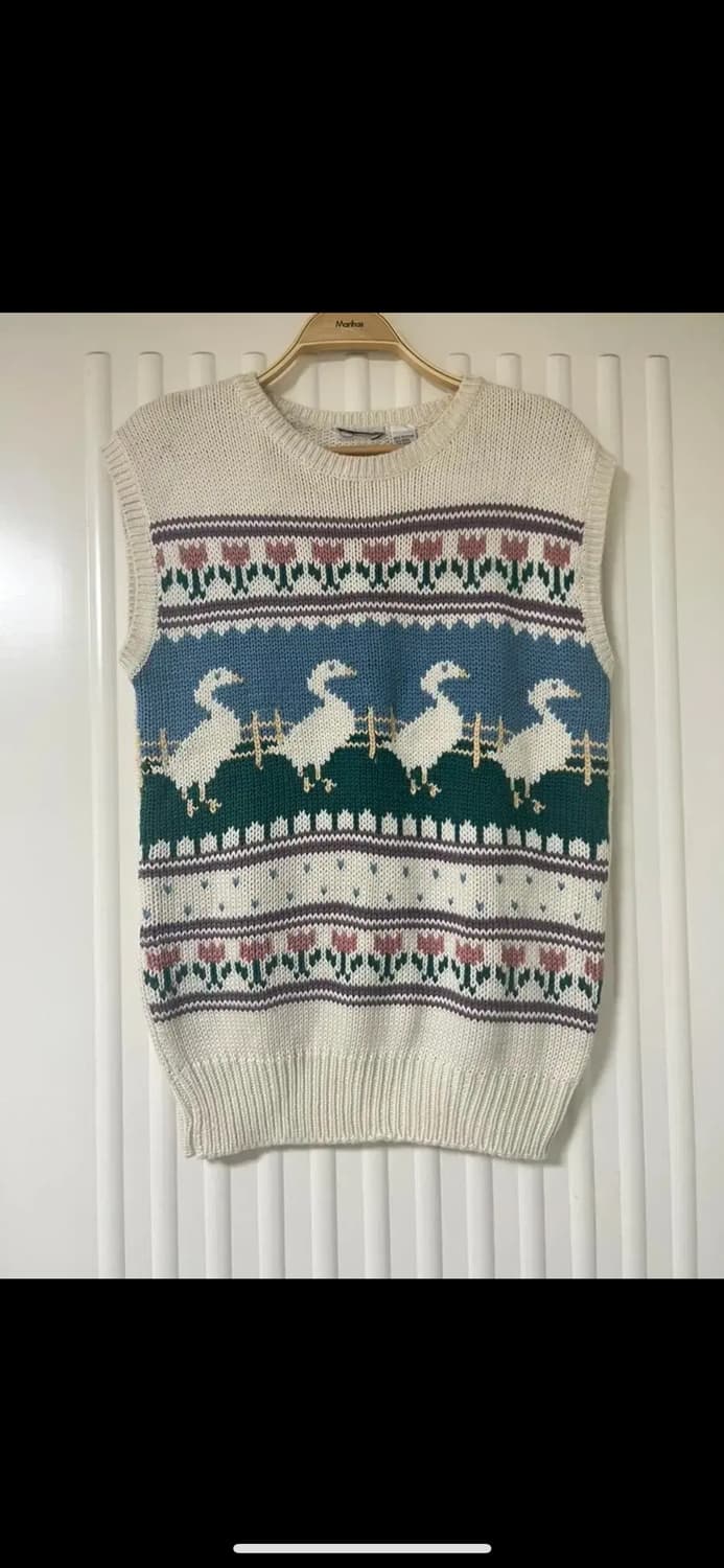 오리패턴 니트조끼 상품이미지1