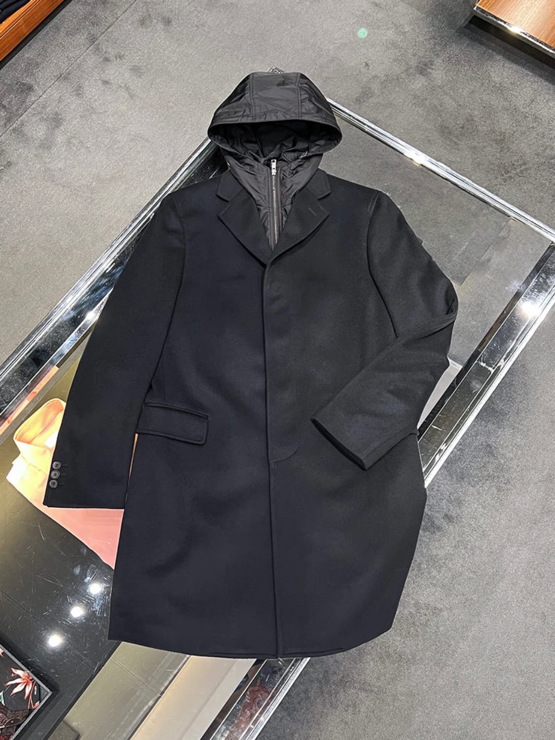 프라다 탈부착 나일론 후드 남성 울 코트 52 (UC412D 1FQX) 상품이미지3