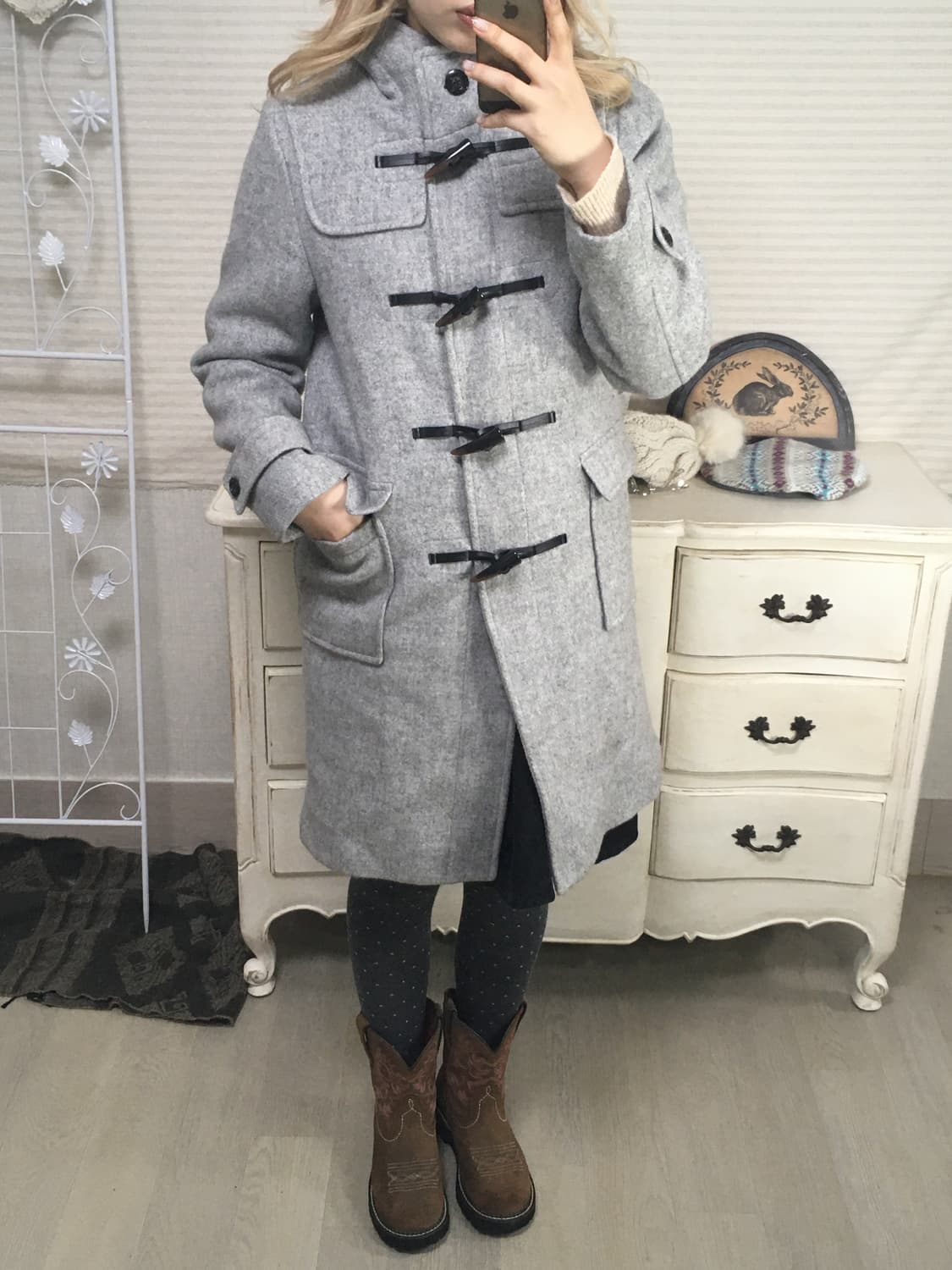 일본빈티지 그레이 떡볶이 후드 코트 상품이미지3