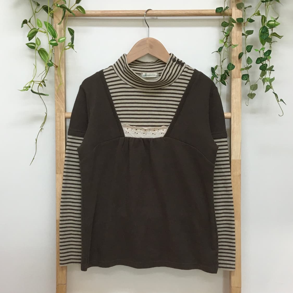 JPN/ 브라운 스트라이프 이너 레이어드티셔츠 모리걸레이어드이너 상품이미지3