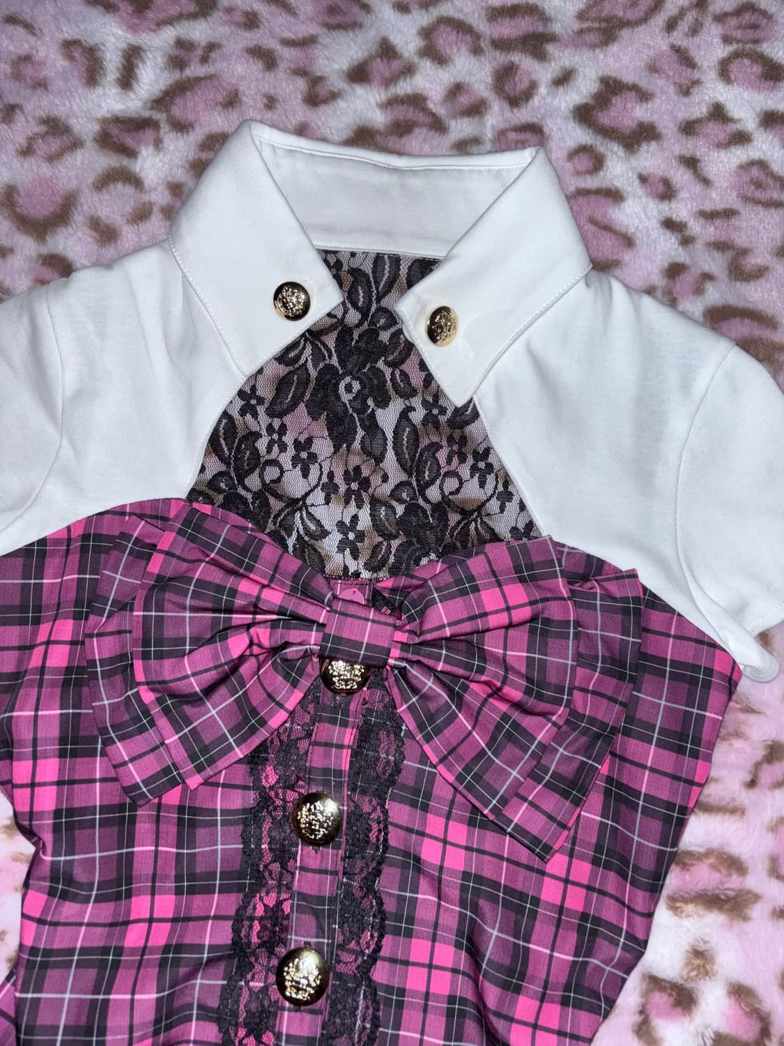 히메갸루 셋업 체크 리본 마즈깔 핑크 진핑 아게하 셔츠 금장 스커트 상품이미지3