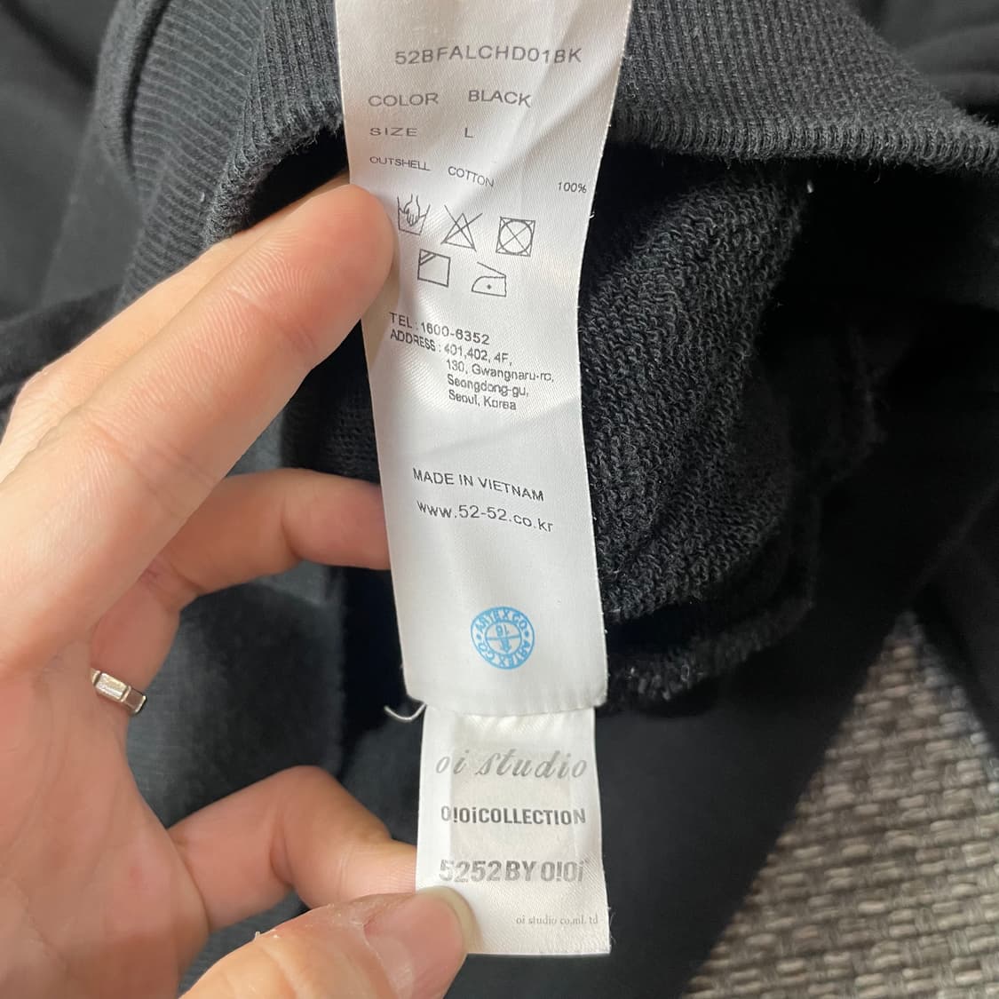 O!O! 화이트 미니로고 블랙 후드 L 상품이미지6