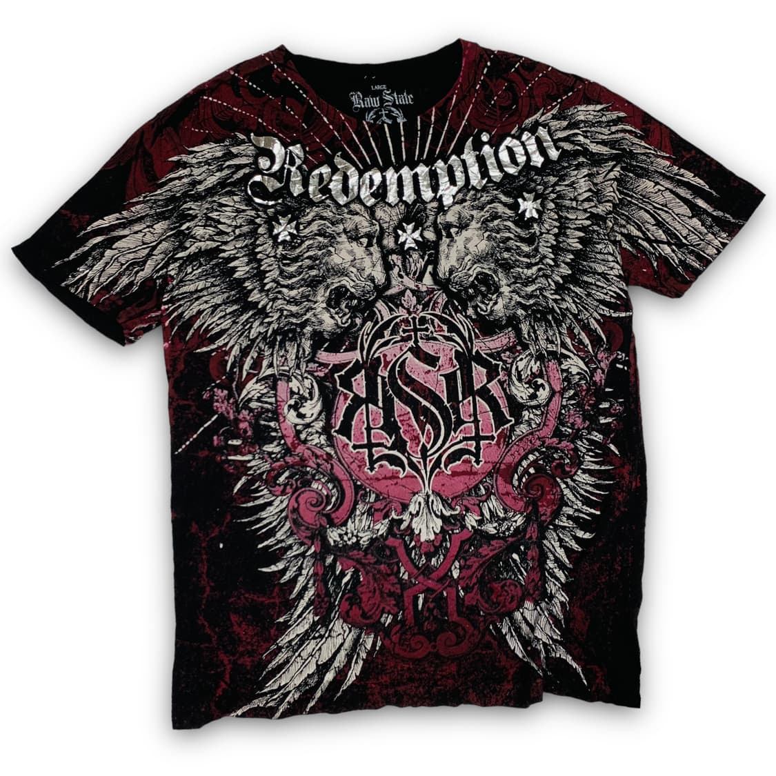 Raw 펑크 하드 타이거 석상 블리치드 반팔 티셔츠 상품이미지1