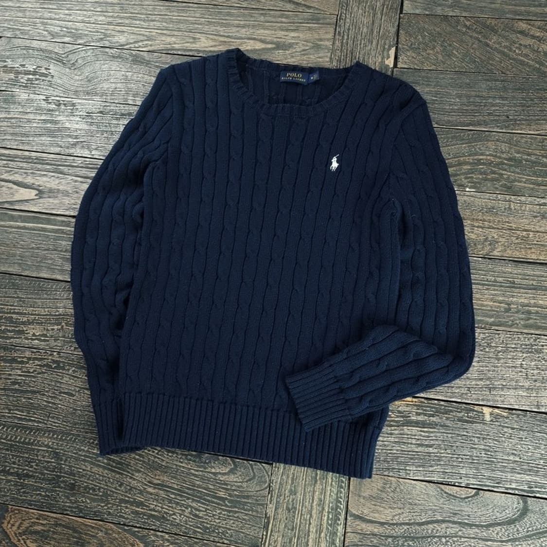 [폴로 랄프로렌] 포니 로고 자수 케이블 꽈배기 니트 네이비 M18590 상품이미지1