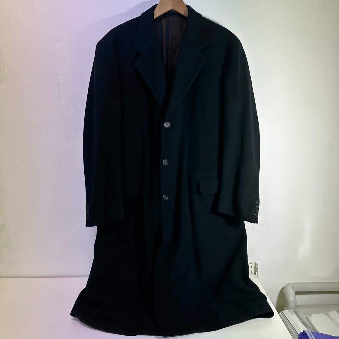 XL 런던포그 블랙 루즈핏 울100% 롱코트 상품이미지1