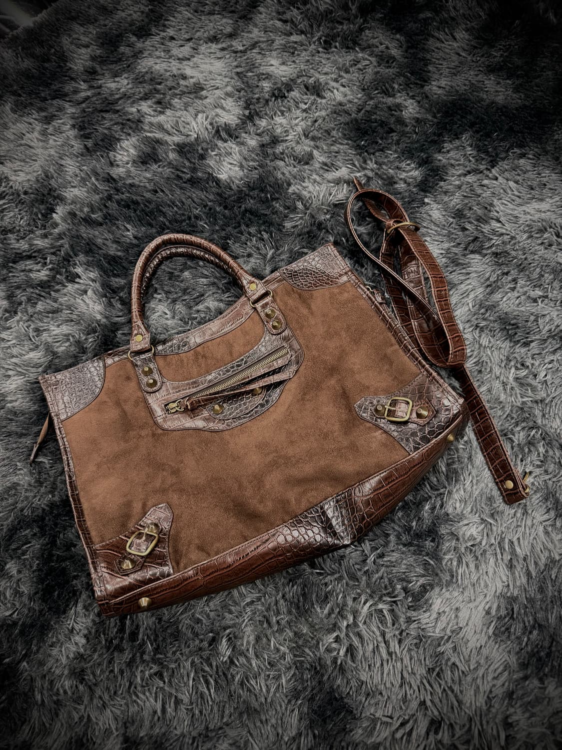 브라운 모터사이클 디자인 사각 백 상품이미지2