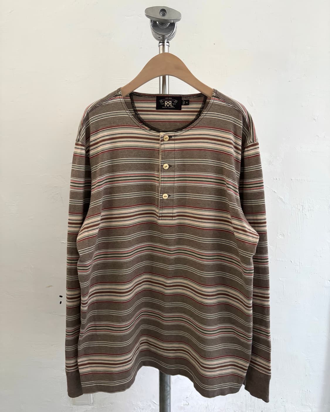 RRL 더블알엘 브라운 스트라이프 헨리넥 롱슬리브 상품이미지5