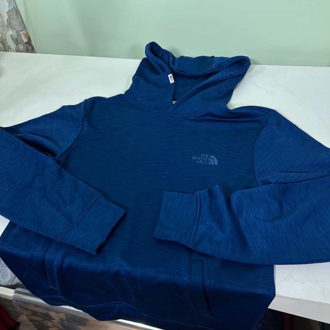 M-L 95 노스페이스 기본로고 블루 폴리후드티 남여공용 상품이미지3