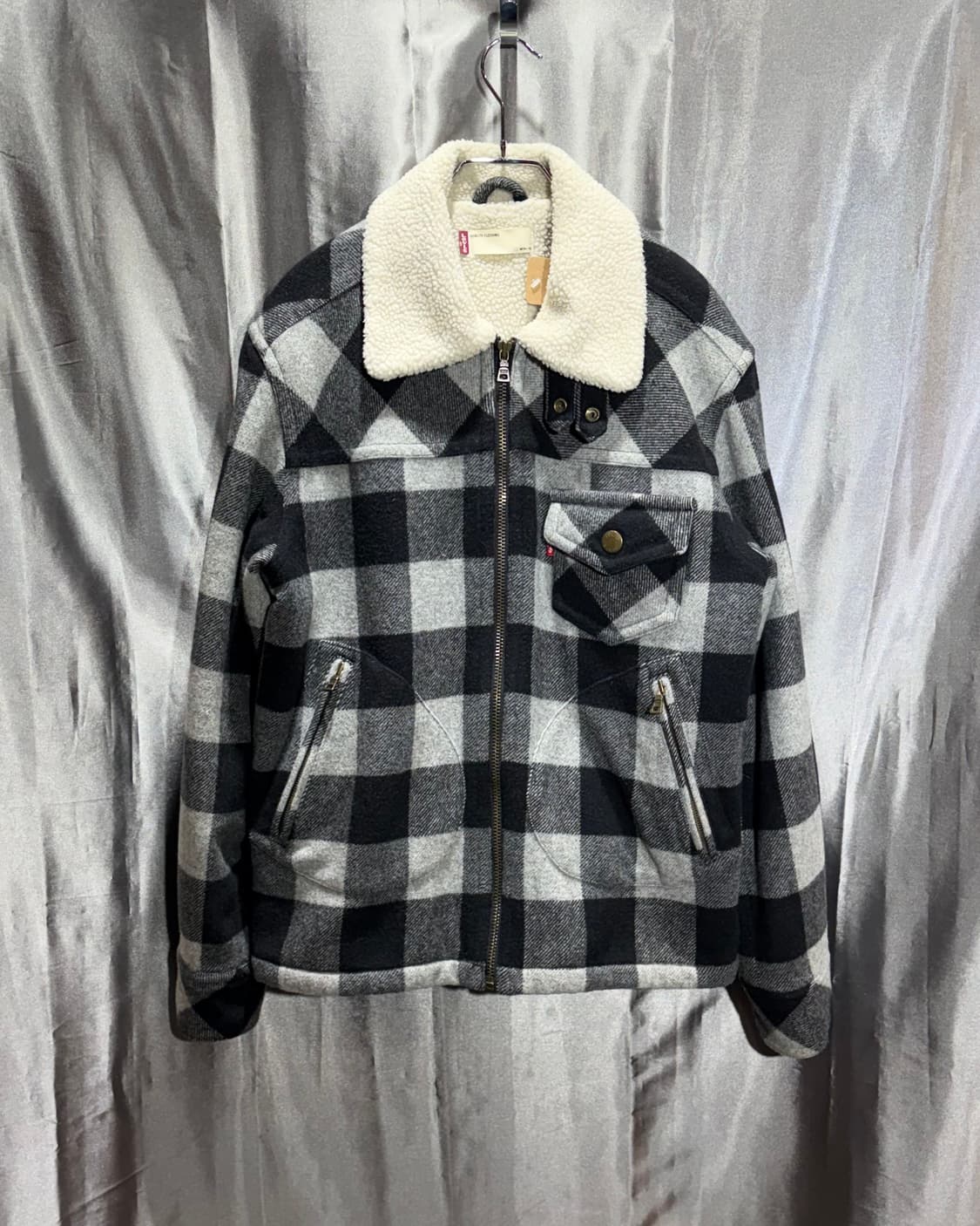 L 리바이스 버튼카라 원포켓 체크 쉐르파 울 자켓 상품이미지3