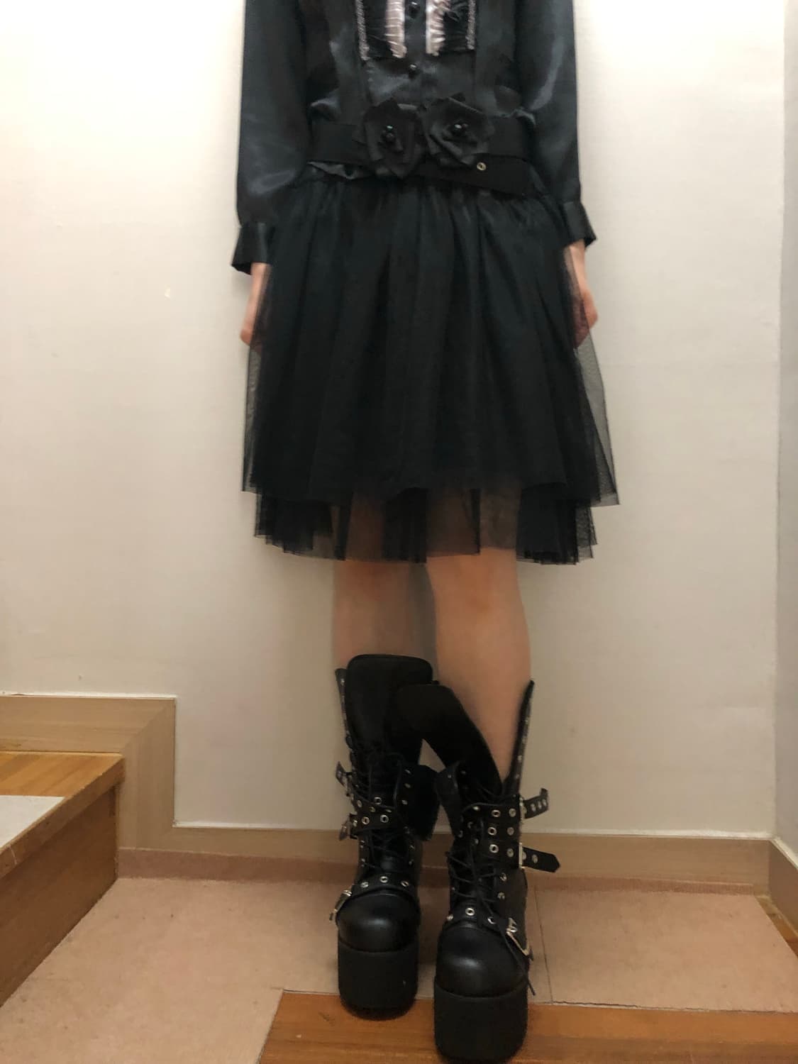 빈티지 블랙 레이스 미디 스커트 상품이미지3