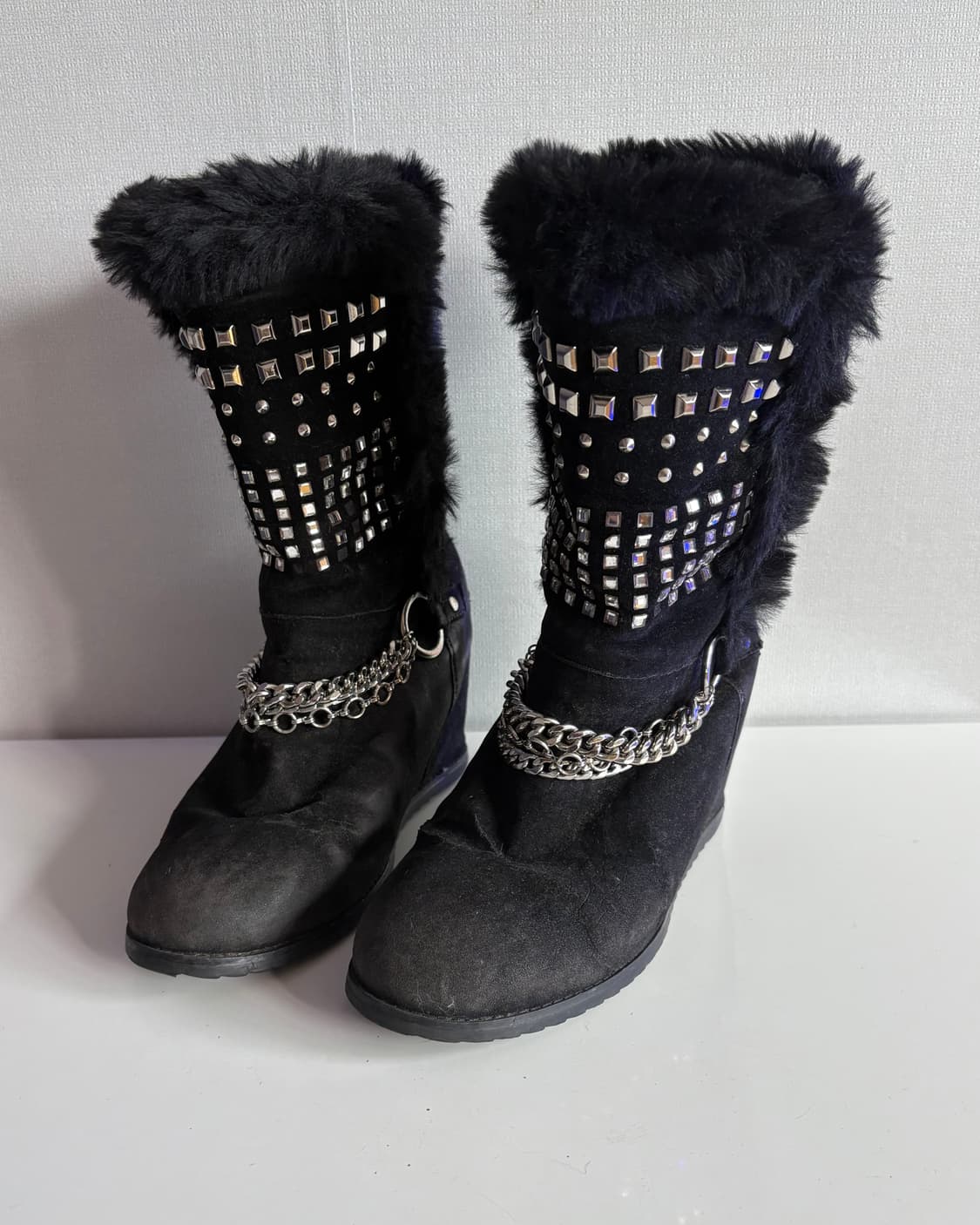 Egoist stud chain mix fur wedge boots 상품이미지6