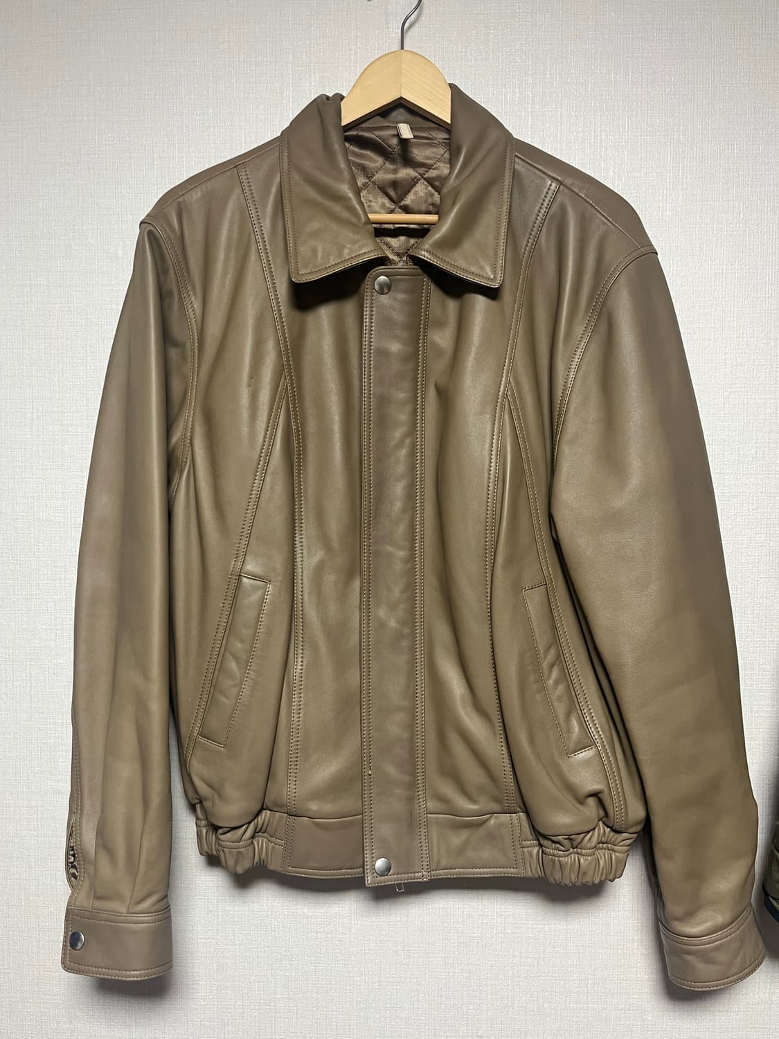선플라워 90s 레더 봄버 베이지브라운 상품이미지1