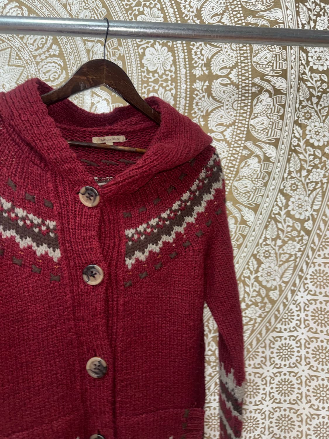 써스데이아일랜드 에스닉 니트 후드 롱 가디건  상품이미지3