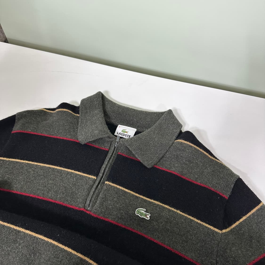 95 라코스테 카키블랙 카라넥 반집업니트 상품이미지2