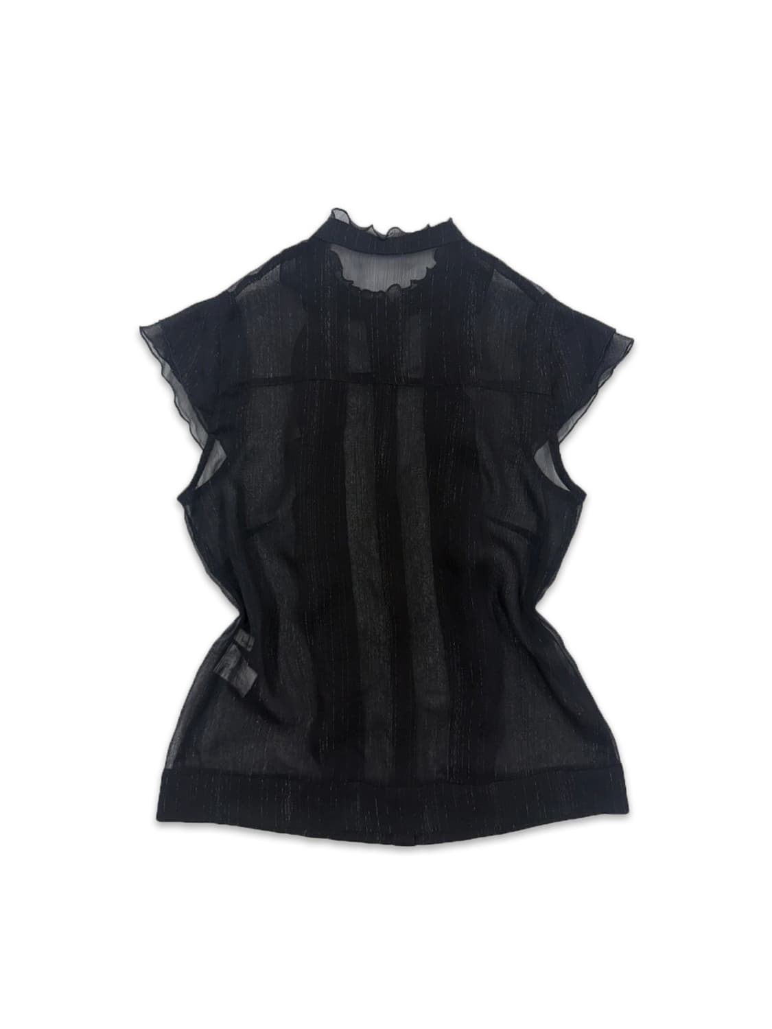 빈티지 블랙 시스루 프릴 반팔 블라우스 상품이미지5