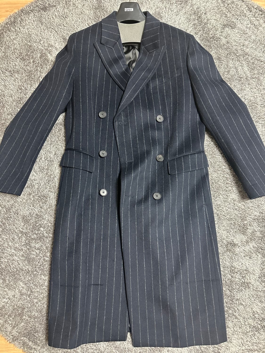 시스템옴므 더블 코트 스트라이프 다크 네이비 100 사이즈 상품이미지1
