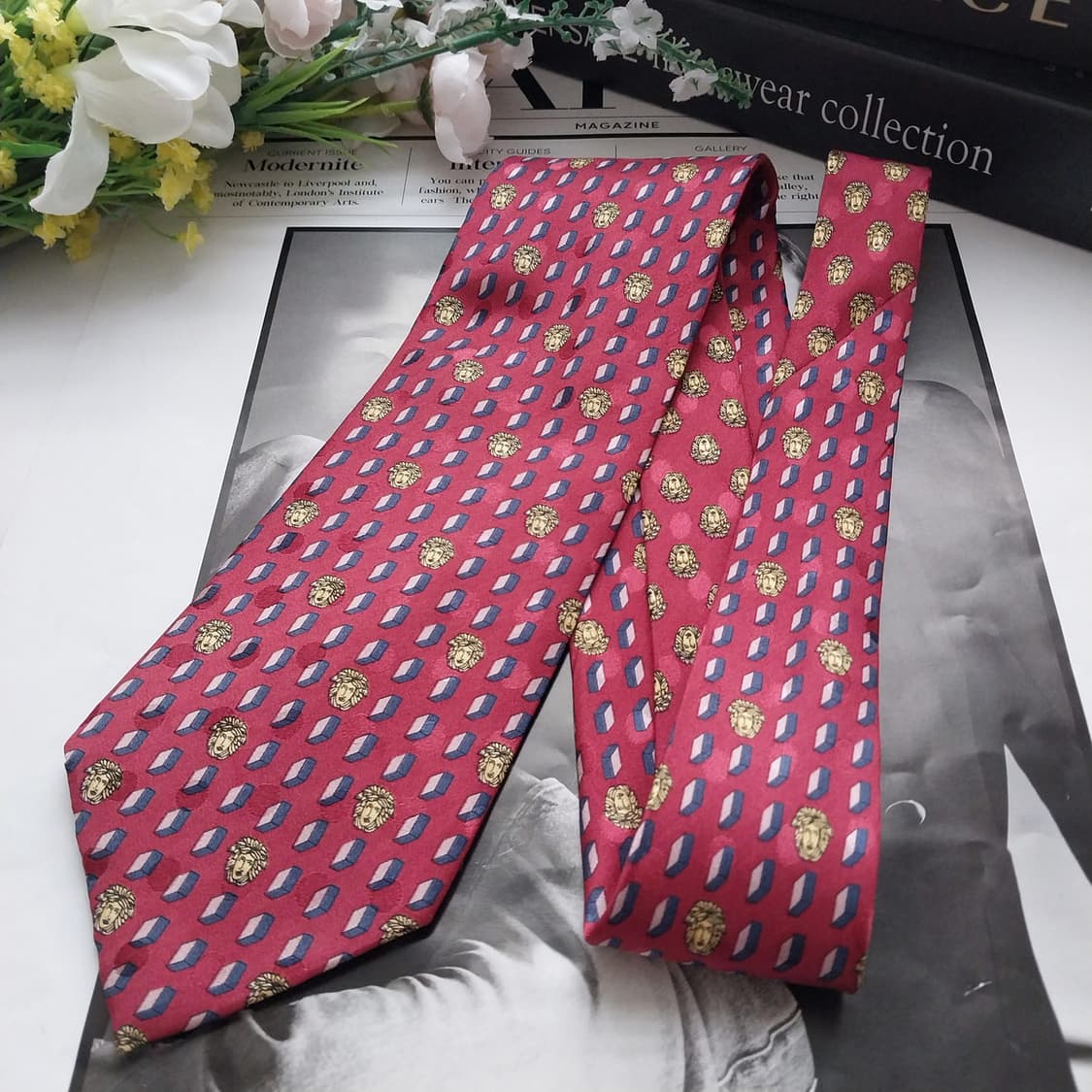 베르사체 실크 메두사 패턴 넥타이 S레드 9cm S등급 K580 상품이미지6