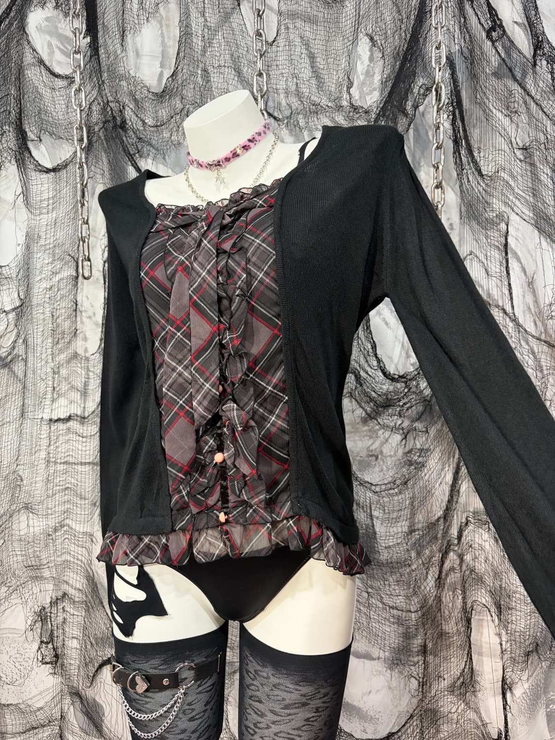 Y2k kitsch Gyaru lace frill knit long sl 상품이미지5