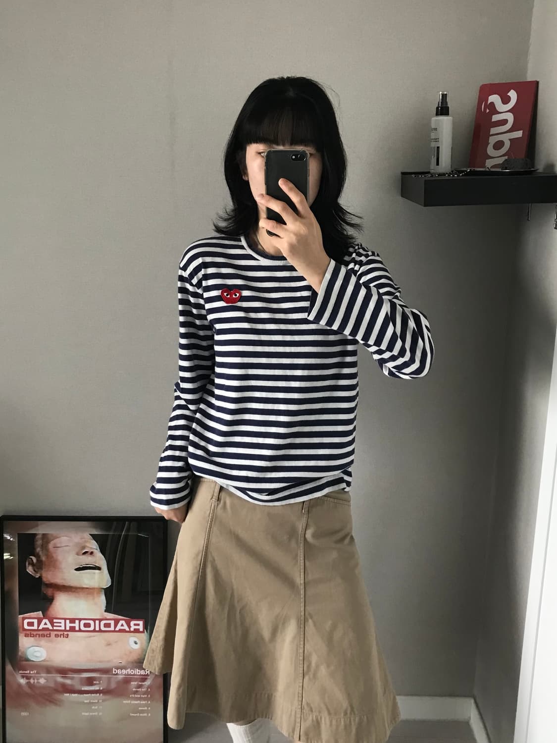 꼼데가르송 레드 와펜 스트라이프 네이비 긴팔티 AZ-T010 상품이미지3