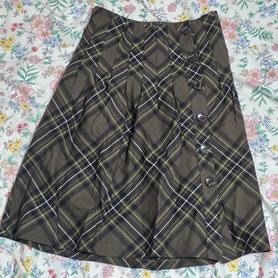 일본빈티지)하구미모리걸 스즈코 다크그린 로맨틱 플리츠갸루미디스커트 상품이미지1