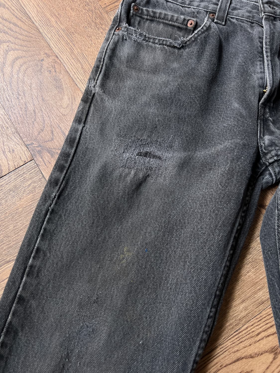 [31]00's 리바이스 505 빈티지 리페어드 흑청 데님 팬츠 상품이미지5